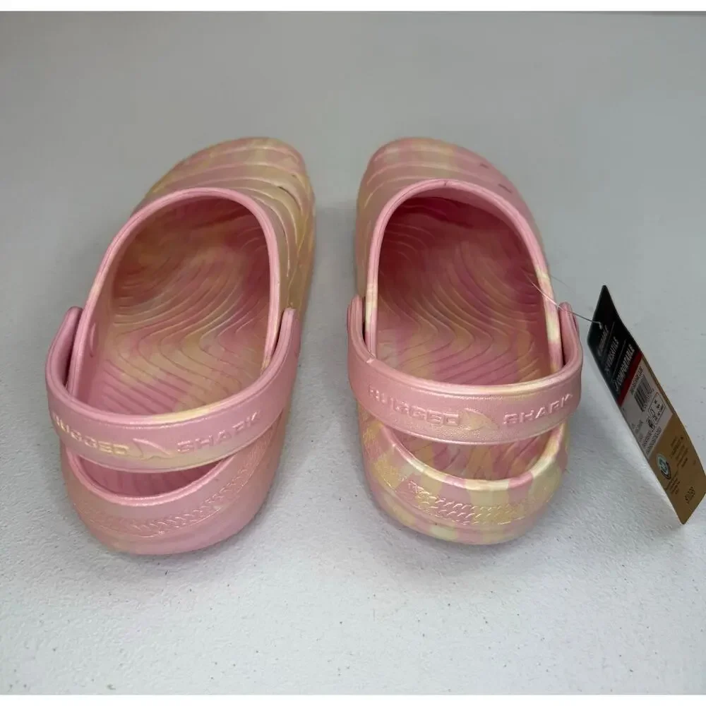 Rugged Shark Girls' Swivel-Strap Clogs Pink Swirl Size 1